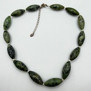 16" Vintage GSJ nephrite jade, pearl and sterling silver clasp necklace!